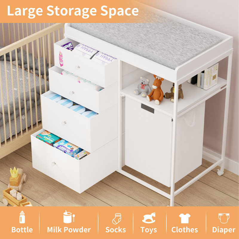 Latitude Run® White Baby Dresser With Changing Table Top, Changing
